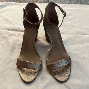 INC by Macys gold, glitter and floral embroidery heels.  Size 8.5